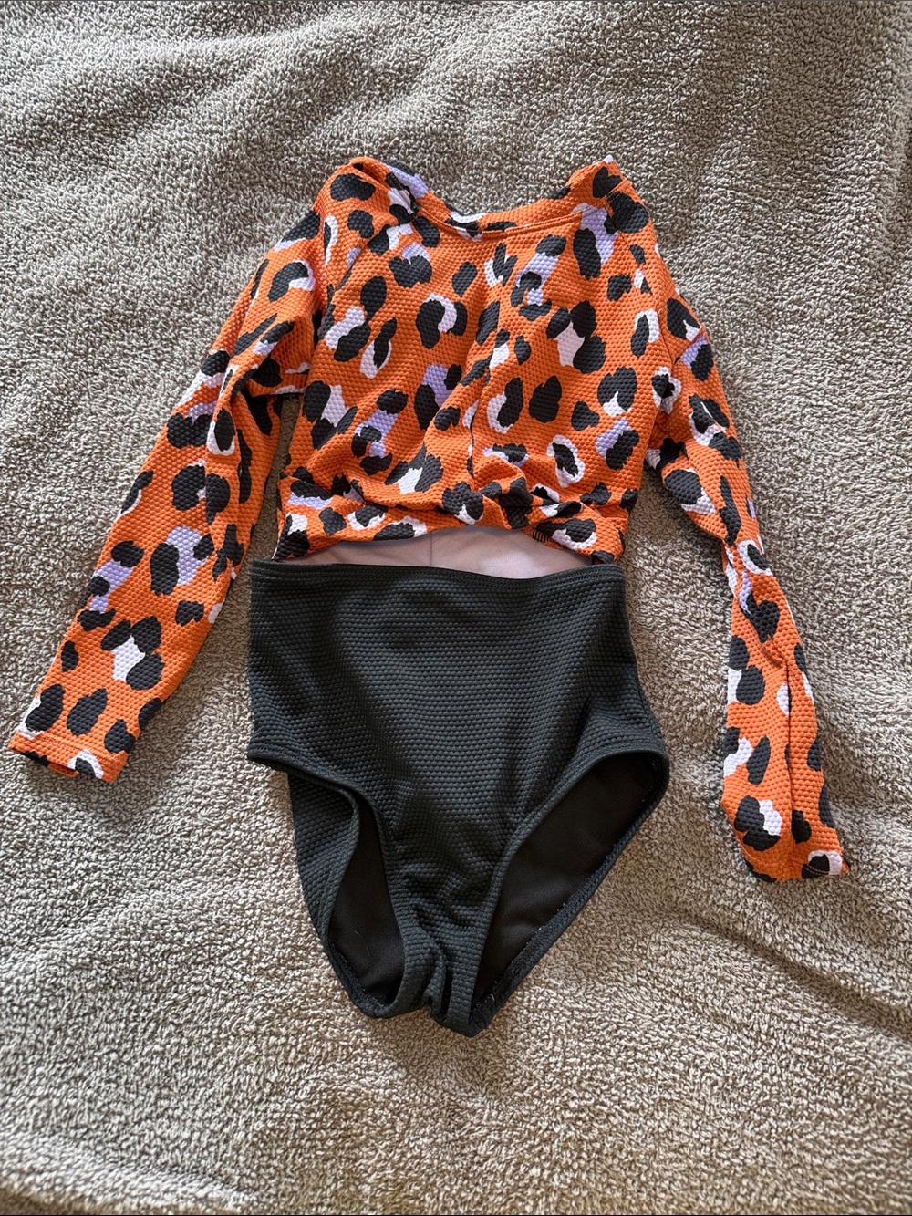 art class Orange and Black Leopard Print Long Sleeve Swim Top